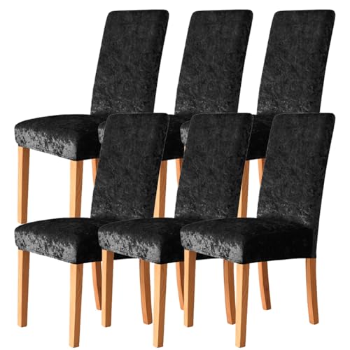 WYLEBER Stuhlhussen für Esszimmerstühle 2er-/4er-/6er-Set,Universelle Esszimmerstühle Bezug,Dehnbarer Stuhlbezug mit Mittlerer Rückenlehne,für Zuhause Restaurant Küche Hotel Dekoration(Black,6 Set) von WYLEBER