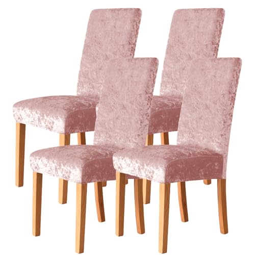 WYLEBER Stuhlhussen für Esszimmerstühle 2er-/4er-/6er-Set,Universelle Esszimmerstühle Bezug,Dehnbarer Stuhlbezug mit Mittlerer Rückenlehne,für Zuhause Restaurant Küche Hotel Dekoration(Pink,4 Set) von WYLEBER