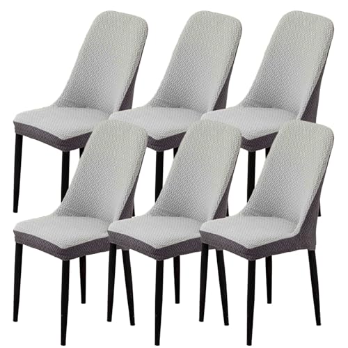 WYLEBER Stuhlhussen für Gebogene Esszimmerstühle 1er-/2er-/4er-/6er-Set,Dehnbare Abnehmbare Esszimmer Stuhlhussen mit Elastischer Unterseite,für die Dekoration von Hochzeitsfeiern(Silver Gray,6 Set) von WYLEBER