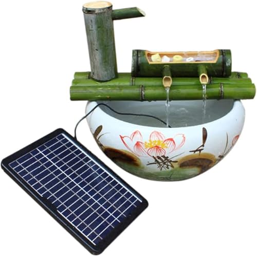 WYLFYJP Solar-Bambusbrunnen-Set – Handgefertigtes Zen-Wasserspiel for Feng-Shui-Gärten, Landschaftsdekoration Im Freien, Zirkulierendes Wasserornament for Hof, Teich von WYLFYJP