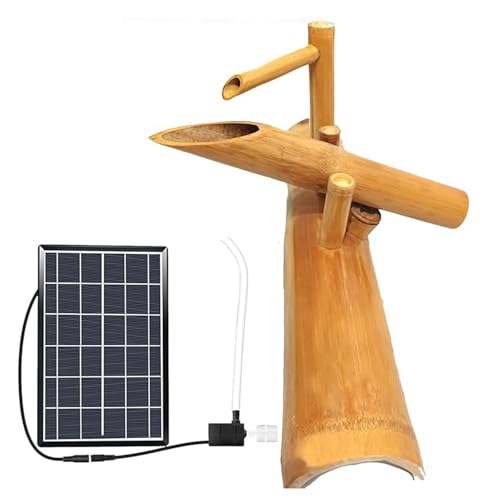 WYLFYJP Zen Solar-Bambus-Wasserbrunnen-Set – Handgefertigter Feng-Shui-Wasserfall for Drinnen Und Draußen Mit Pumpe, Perfekt Als Dekoration for Terrasse, Balkon, Teich, Rasen Und Aquarium von WYLFYJP