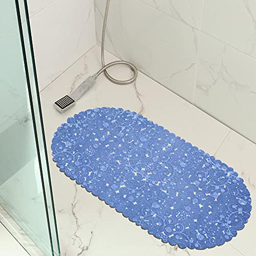 Badewannenmatten Blau rutschfest Schimmelresistent Antibakteriell Maschinenwaschbar Badezimmer Extra Lang Duschmatte Mit Saugnapf 35X70CM von WYLNEP