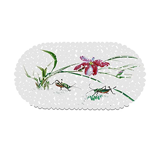 Badewannenmatten Orchidee rutschfest Schimmelresistent Antibakteriell Maschinenwaschbar Badezimmer Extra Lang Duschmatte Mit Saugnapf 35X70CM von WYLNEP