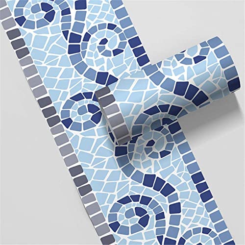 Tapetenkante Blaues Mosaik Wanddeko Abnehmbare Wandbordüre Selbstklebend Tapete Wasserdicht PVC Sockelleiste Selbstklebend 10X500CM von WYLNEP