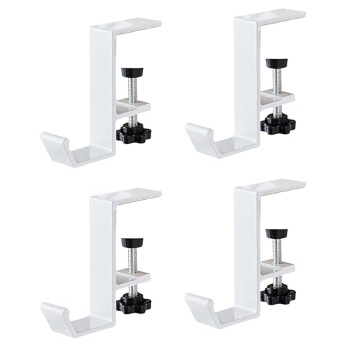 WYLZLKX Set mit 4 abnehmbaren Schreibtischkantenhaken ohne Klebstoff für einfache Installation und funktionale Verwendung in Haus oder Büro. Weiß. Ca. 7,7 x 8 x 2 cm von WYLZLKX