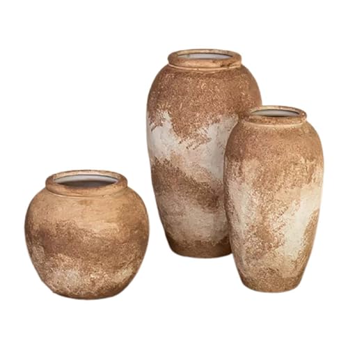 Blumenvasen, Keramikvase, 3er-Set, Porzellan-Stil, Vase, Blumengefäß, Dekoration, Betontopf, rustikale dekorative Blumenvase für Heimdekoration, Tisch, Wohnzimmer, Regaldekor (3er-Set) von WYMDL