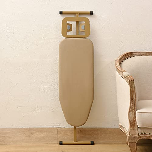 WYMDL Bügelbrett Mit Goldenem Rahmen Und T-Bein, Höhenverstellbar, Klappbar, Dampfbügeleisenablage, Bezug Aus 100% Baumwolle Mit Extradicker Polsterung, 80x30 cm, Stahl, Gold WYMDL Bügelbrett Mit Goldenem Rahmen Und T-Bein, Höhenverstellbar, Klappbar, Dampfbügeleisenablage, Bezug Aus 100% Baumwolle Mit Extradicker Polsterung, 80x30 cm, Stahl, Gold von WYMDL