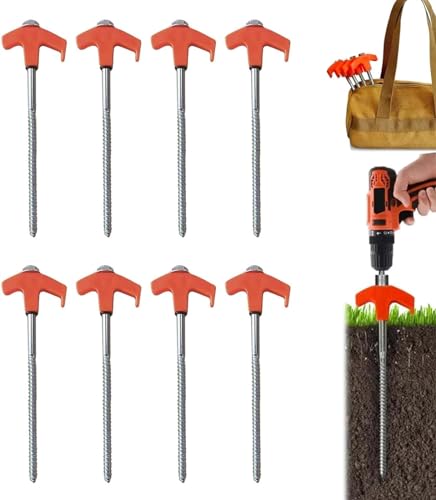 8" Screw in Tent Stakes Stainless Steel, 8" Screw in Tent Stakes - Ground Anchors Screw, Tent Pegs Camping Stakes - Metal Threaded Tent Spikes (Color : Orange, Size : 8pcs) von WYOERN