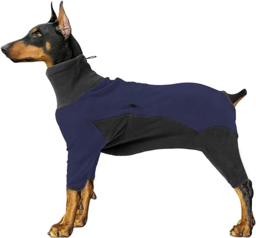 Hunde-Wintermantel, winddicht, elastisch, Hunde-Polar-Fleece-Kleidung, 4-beiniger Hunde-Sweatshirt, Winter-Hundejacke, L, Blau von WYOERN