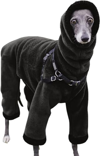 Winter-Hunde-Overall, doppelseitig, Flanell, Rollkragen, Haustiermantel, Größe M, L, warm, vier Beine, Plüschjacke für Windhunde, Salukis, Lurcher, Größe 3XL, Schwarz von WYOERN