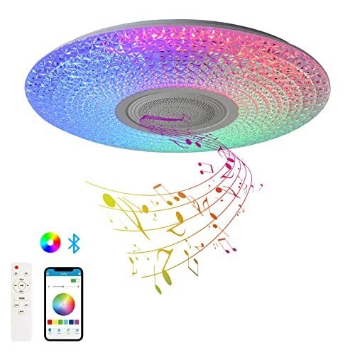 WYQSX 36W LED Deckenleuchte Dimmbar, RGB Kinderzimmer Lampe Schlafzimmerlampe Decke Lampe mit Bluetooth Lautsprecher mit Fernbedienung und APP-Steuerung, Ø40CM von WYQSX