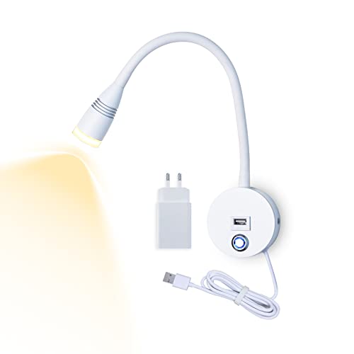 WYQSX Leselampe Wandmontage, LED Leselampe Bett Wandlampe mit Schalter Touch, 360° Schwanenhals Lampe Wandleuchte Innen Dimmbar für Schlafzimmer Büro, 3000-6500K von WYQSX