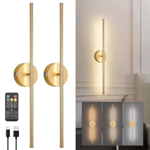 WYQSX 2 Stück LED Akku Kabellose Wandleuchte mit Fernbedienung, USB-C Wiederaufladbar Wandlampe mit Timing-Funktion, 6W Touch Dimmbar Wandleuchten mit Batterie, für Schlafzimmer, Treppe (Gold) von WYQSX