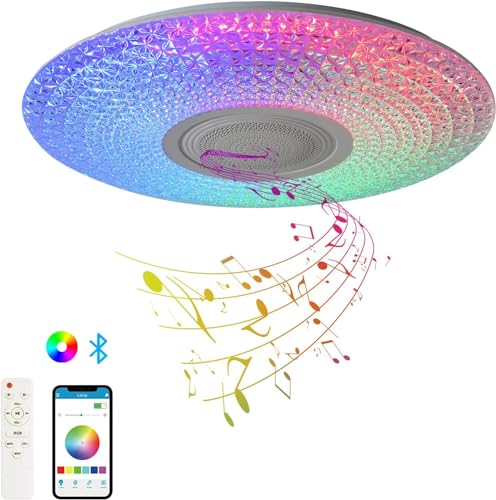 WYQSX 36W Deckenleuchte mit Bluetooth Lautsprecher, RGB Kinderzimmer Lampe Decke, Led Deckenleuchte Dimmbar mit Fernbedienung und APP-Steuerung, 38CM Lampe Decke für Schlafzimmer Wohnzimmer von WYQSX