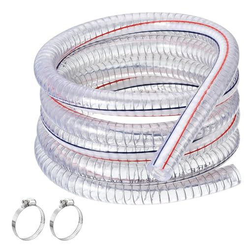 Flexibler PVC-Stahlschlauch, PVC Stahldraht verstärkter Schlauch 5,5 mm Wandstärke transparent 1 m mit 2 Schellen mehrere Größen(ID 80mm) von WYQXTY