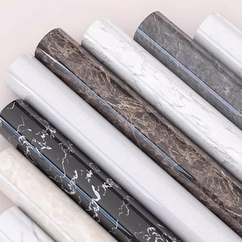 Holzmaserung-Tapete selbstklebend, Selbstklebende Möbelfolie mit Marmoreffekt, wasserfester PVC-Tischaufkleber, abziehbare und aufklebbare Tischdecke(Marmor Folie 010,40x1000cm) von WYQXTY