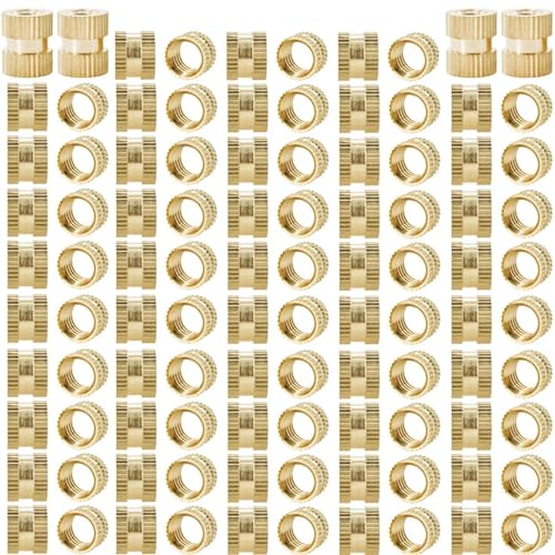 Messing-Rändelgewindeeinsatz, Kupfer-Wärmefixierungs-Gewindeeinsätze M2 bis M6 for 3D-Druck, 20er-, 50er- oder 100er-Pack(Straight (100Pcs),M2xL2xOD3.2) von WYQXTY