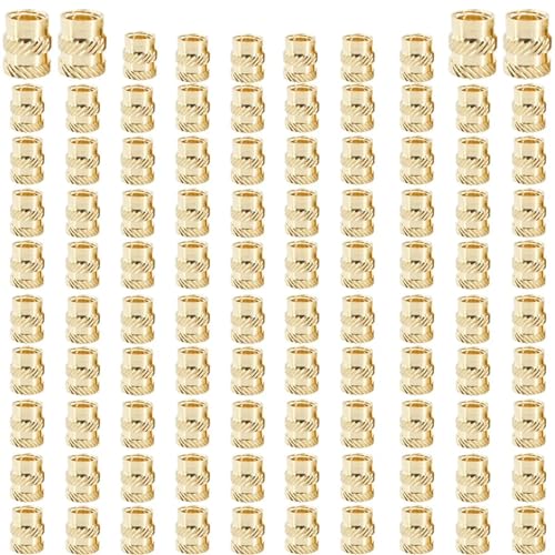Messing-Rändelgewindeeinsatz, Kupfer-Wärmefixierungs-Gewindeeinsätze M2 bis M6 for 3D-Druck, 20er-, 50er- oder 100er-Pack(Twill Knurled(100Pcs,M3xL5xOD4) von WYQXTY