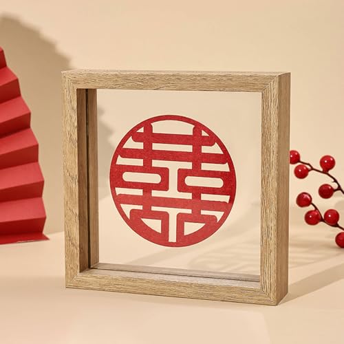 WYQXTY Fotorahmen, Holzrahmen, Doppelseitiger Glas-Fotorahmen, schwebendes Design, mehrfarbig, mehrere Größen for Wandtischplatten(Original Wood Color,Square 5 Inch [13 * 13cm]) von WYQXTY