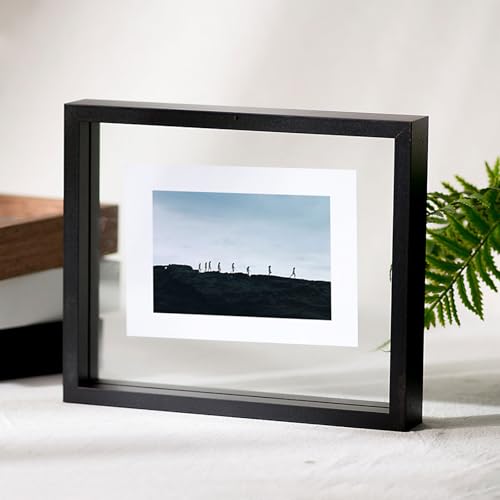 WYQXTY Fotorahmen, Holzrahmen, Doppelseitiger schwebender Acryl-Fotorahmen, mehrfarbig, mehrere Größen for Fotos, Kunstwerke(Black,8 Inches [14.2 * 18.6cm]) von WYQXTY