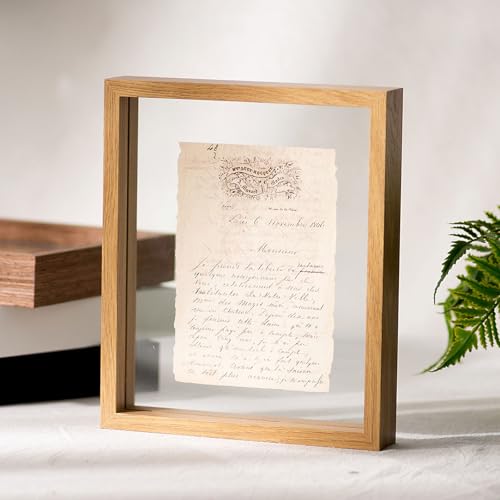 WYQXTY Fotorahmen, Holzrahmen, Doppelseitiger schwebender Acryl-Fotorahmen, mehrfarbig, mehrere Größen for Fotos, Kunstwerke(Wood Color,10 Inches [19.4 * 23.7cm]) von WYQXTY