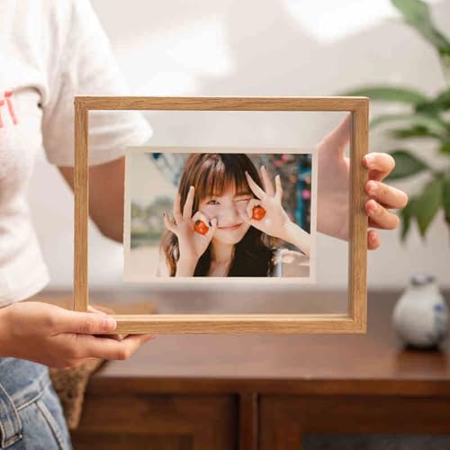 WYQXTY Fotorahmen, Holzrahmen, Doppelseitiger schwebender Bilderrahmen aus Holz und Glas, mehrfarbig, mehrere Größen(Original Wood Color,Square 8-Inch [20.3 * 20.3cm]) von WYQXTY