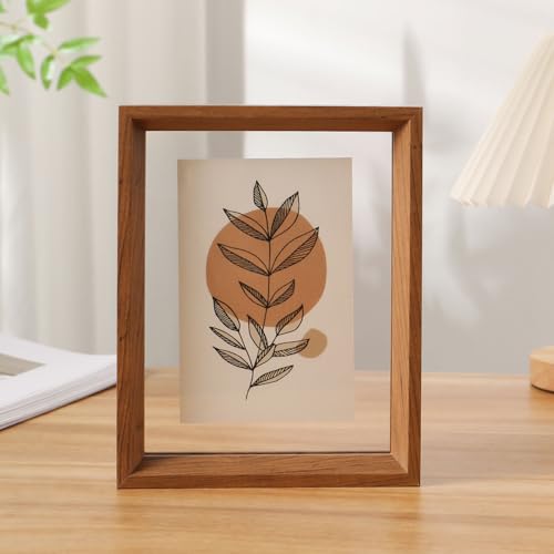 WYQXTY Fotorahmen, Holzrahmen, Doppelseitiger schwebender Glas-Fotorahmen for Wand und Schreibtisch, mehrfarbig, mehrere Größen(Oak,A4 [21 * 29.7cm]) von WYQXTY