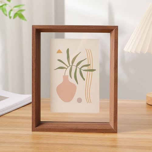 WYQXTY Fotorahmen, Holzrahmen, Doppelseitiger schwebender Glas-Fotorahmen for Wand und Schreibtisch, mehrfarbig, mehrere Größen(Walnut,8-inches [15.2 * 20.3cm]) von WYQXTY