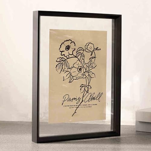 WYQXTY Fotorahmen, Holzrahmen, Doppelseitiger transparenter Bilderrahmen aus Holz und Acryl, mehrfarbig, mehrere Größen(Black Wood Grain,Square 16-inch) von WYQXTY
