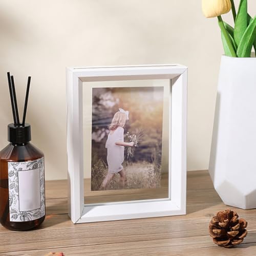 WYQXTY Fotorahmen, Holzrahmen, Schwimmender Fotorahmen aus doppelseitigem Acryl for die Anzeige von mehrfarbigen Mehrfachgrößen(White,6 inches) von WYQXTY