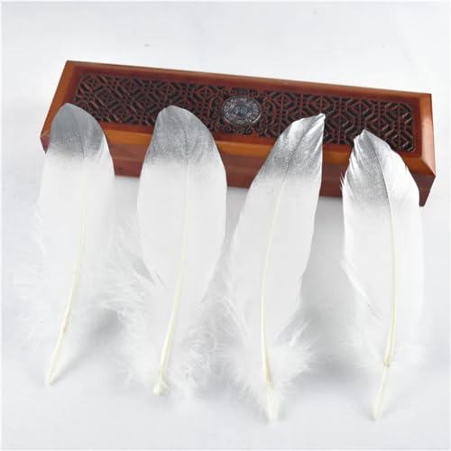 WYQXTY Natürliche Federn Bastelfedern Dekorationen, Gänsefedern, 10 Stück, for Basteln, DIY, Hochzeitsdekor, Mehrfarbig(White Silver) von WYQXTY