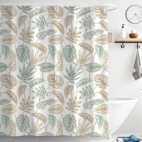 Duschvorhang 180x180 Textil Grün Duschvorhänge Badewanne aus Stoff Polyester Textil Anti-schimmel Wasserdicht Waschbar Beschwerter Saum shower curtains mit Ösen und 12 Duschvorhangringe für Badezimmer von WYRCFS