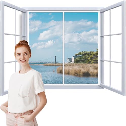Fliegengitter Fenster Magnet 65x65cm Insektenschutz Vorhang Fliegengitternetze für Fenster Kinderleichte Klebemontage Ohne Bohren Unbehinderte Ansicht weiß von WYRHT