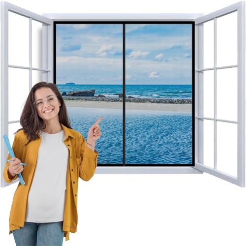 Fliegengitter für Fenster 95x90cm Moskitonetz Fenster Insektenschutz Fliegenvorhang Magnetisch Magnet Automatisch Verschließen Moskitonetz Unbehinderte Ansicht Schwarz von WYRHT