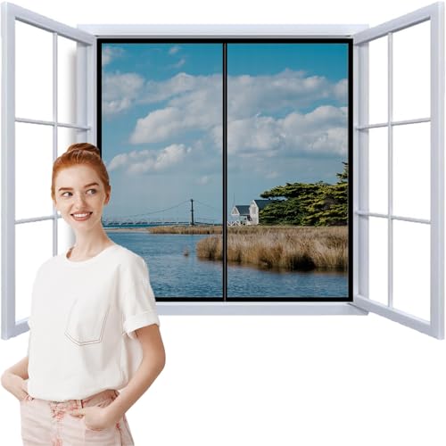Fliegengitternetze für Fenster 110x95cm Insektenschutz Vorhang Fenster Fliegengitter für bodentiefe Offen bleiben Funktion Kinder und Haustier geeignet Schwarz von WYRHT