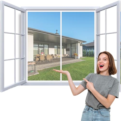 Magnetisches Fliegengitter für Fenster 150x210cm Magnetisches Moskitonetz Winddicht Magnetvorhang Hält Insekten draußen Automatisches Schließen einfach durchgehba weiß von WYRHT