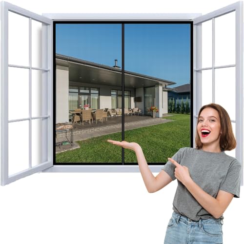 Magnetisches Fliegengitter für Fenster 155x120cm Insektenschutz Fenster Insektenschutz Fliegenvorhang Aktualisierte Version mit Stärkere Magneten Selbstklebend Klettband Schwarz von WYRHT
