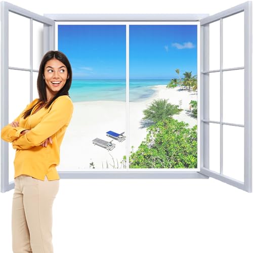 Magnetisches Fliegengitter für Fenster 155x160cm Fliegenschutz Fenstern Selbstklebendes moskitonetz fenster mit Stärkere Magneten einfach durchgehba Kinder und Haustier geeignet weiß von WYRHT