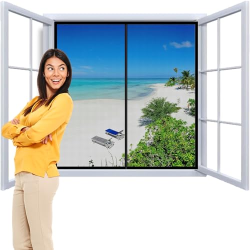 Selbstklebendes moskitonetz fenster 200x145cm Fliegengitter Vorhang Magnetvorhang Fliegengitternetze für Fenster Offen bleiben Funktion Haustierfreundlich Perfekte Schließung Schwarz von WYRHT