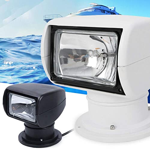 WYRMB DC 12 V/24 V Suchscheinwerfer – 100 W Glühbirne, Ferngesteuerter Scheinwerfer für Boot, LKW, Auto, Marine, 2500 lm mit Fernbedienung, Größe: 12 V (schwarz (weißes Licht), 24 V (100 W)) von WYRMB