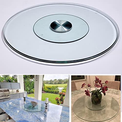 WYRMB Lazy Susan Drehteller aus gehärtetem Glas, robust, rund, für Esstisch, drehbar, große Tischplatte, Servierplatte, transparentes drehbares Tablett, durchsichtiger Lazy Sus von WYRMB