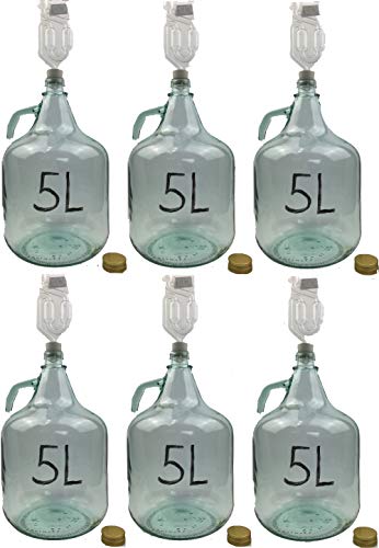 Unbekannt 6 x Set 5L Flasche + Stopfen + Gärröhrchen Weinballon Gärballon Glasflasche Gärbehälter Unbekannt 6 x Set 5L Flasche + Stopfen + Gärröhrchen Weinballon Gärballon Glasflasche Gärbehälter von WYSKONT