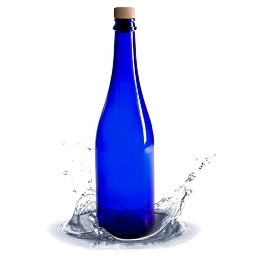 WYSKONT Blau Glasflasche - Glasflaschen zum befüllen - Deko Flasche -750 ml - Wasserflasche Glas - Weinflasche - Likörflaschen - Saftflaschen - Flasche mit Korken - Glas Wasserflasche 2 Stück von WYSKONT