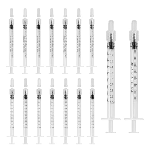 16 Stück Kunststoff Spritzen Set, 1ml Faden Hafen Kolostrum Spritze Ohne Nadeln, Dauerhaft Klare Skala Dosierspritze mit Kappe, Spritze Lock Latexfrei für Fütterung Haustiere von WYTNB