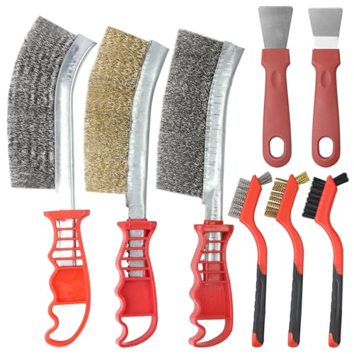 8 Stk Stahlbürste Metallbürste Set, Edelstahlbürste Drahtbürste, Drahtbürsten mit Dicke Borsten, Handdrahtbürste mit Schaufel, Metallbürste mit Gebogener Griff für Entrosten Entschmutzen Reinigen von WYTNB