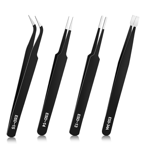 Präzisions Pinzetten Set, 4 Stück Antistatisch Edelstahl Pinzette, Modellbau Edelstahl Pinzette, Nicht-Magnetischen Pinzette, Modellbau Edelstahl Pinzette für Industrie, Elektronische, Handwerk von WYTNB