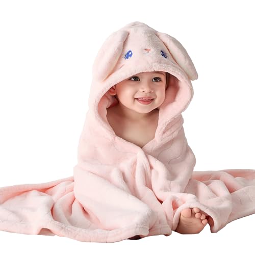 Kapuzenhandtuch 70x140 cm - Korallenvlies Weich Baby Handtuch Mit Kapuze - Niedliche Tier Badetuch für Jungen Und Mädchen, Rosa von WYTbaby