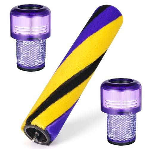 Weiche Bürstenrolle, kompatibel mit Dyson V12 Detect Slim Handstaubsauger, Teile-Nr. 971634-01, mit 2 Stück V12 HEPA-Filtern von WYWY.Wide