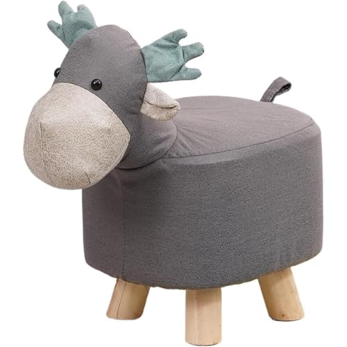 Fußhocker mit Tiermotiv,Fußhocker mit weichem Kissen und rutschfesten Füßen, niedriger Hocker für Kinder und Erwachsene, geeignet für Schlafzimmer, Wohnzimmer oder Eingangsbereich, Kindergeschenk(Grau von WYWY