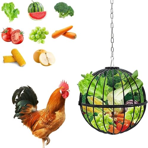 Hühner Gemüse Hängende Futterautomat, Hängender Hühnerfutterspender – Große Hühner-Gemüse-Leckerli-Bälle aus Eisen – Stabiler Hühner-Leckerli-Ständer mit 140 cm Langer Hängekette von WYWY